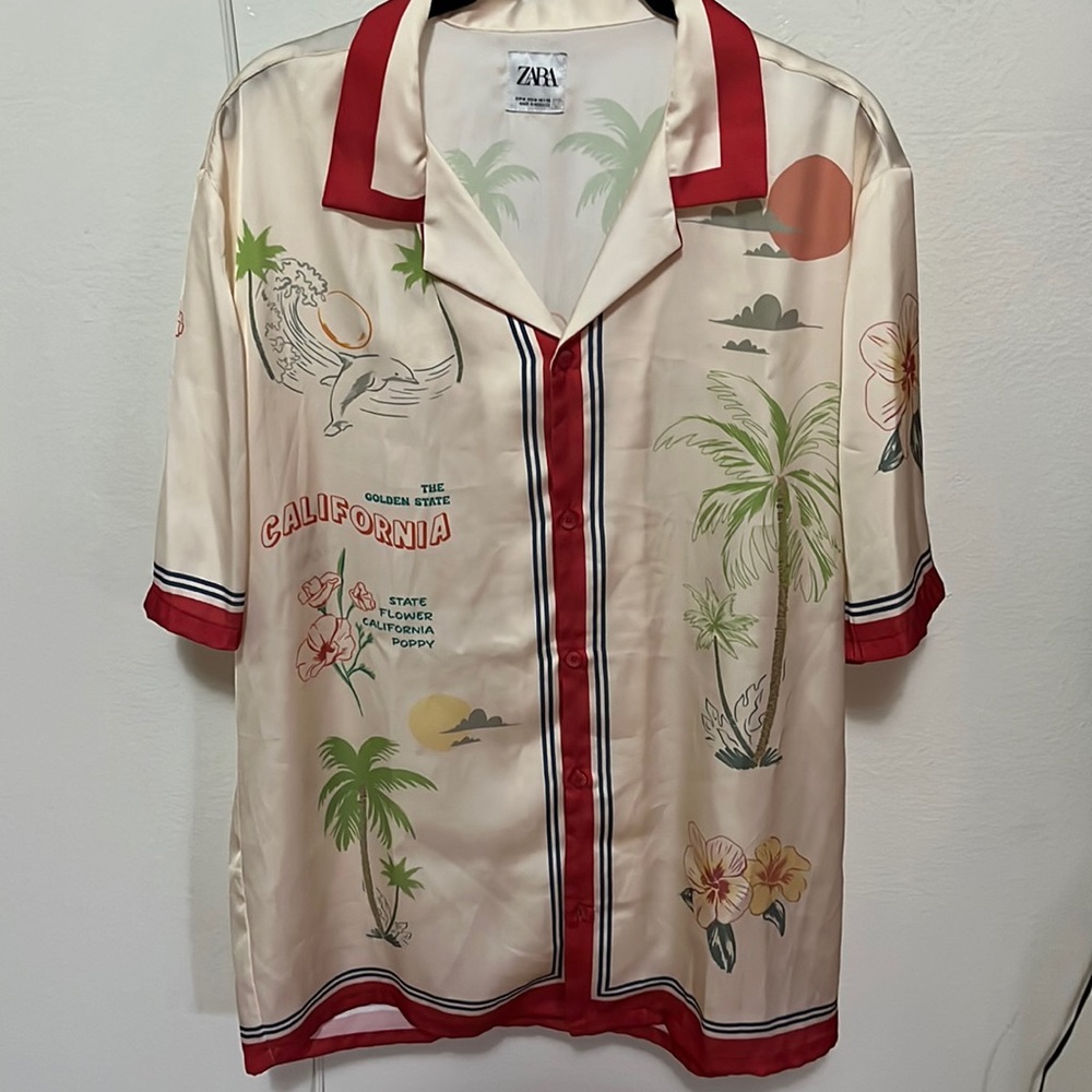 Zara Satin California Bowling shirt